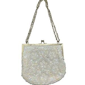Vintage Beaded White Clutch Purse